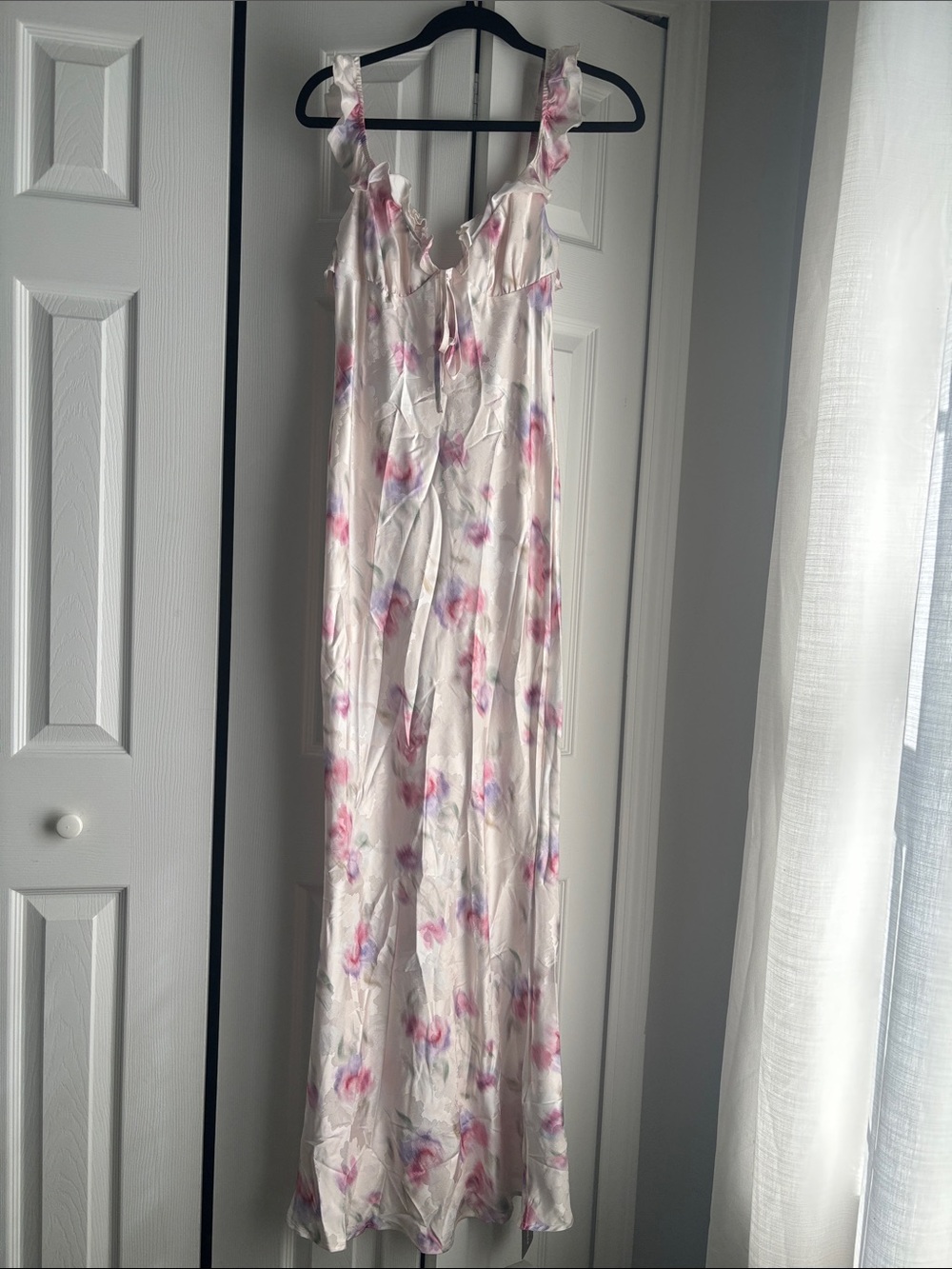 Missguided Ivory Satin Maxi Slip Dress with Pink Floral Print